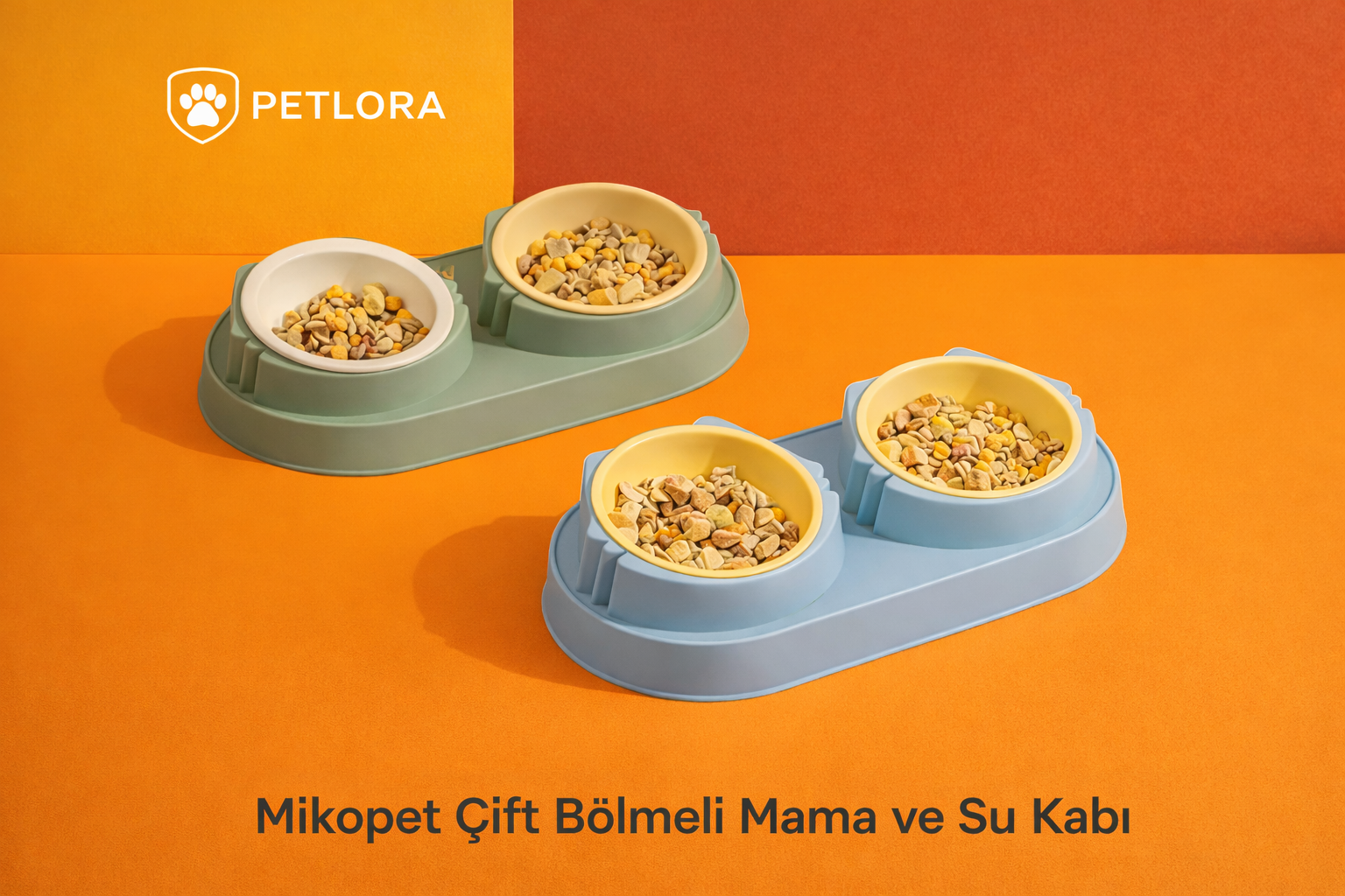 Mikopet Çift Bölmeli Mama ve Su Kabı – Kaymaz Tabanlı