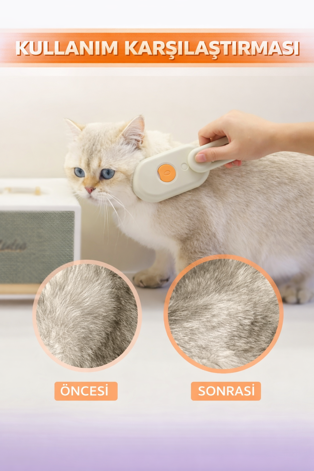 Buharlı Kedi & Köpek Tarama Fırçası – Tüy Toplayıcı, USB Şarjlı, Masaj Etkili