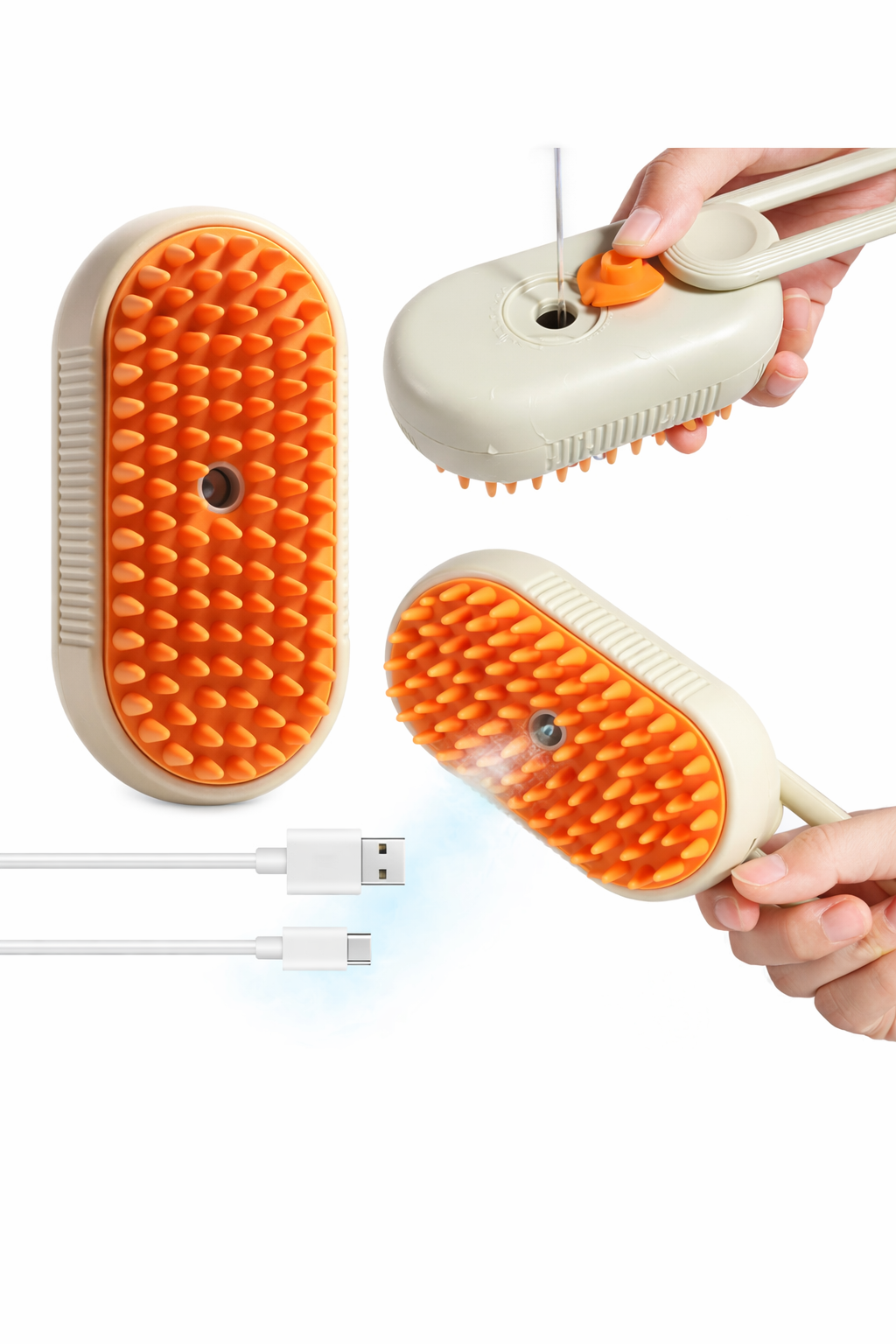 Buharlı Kedi & Köpek Tarama Fırçası – Tüy Toplayıcı, USB Şarjlı, Masaj Etkili