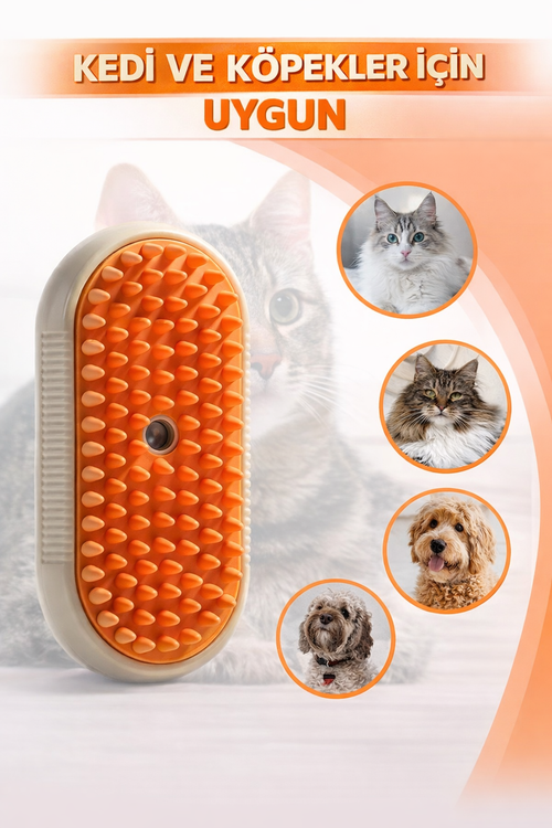 Buharlı Kedi & Köpek Tarama Fırçası – Tüy Toplayıcı, USB Şarjlı, Masaj Etkili